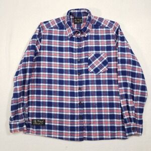 The Vermont Flannel Co Shirt Mens Large Blue Red Plaid Cotton USA Made Button Up